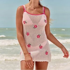 Hollister White and Pink Crochet Cover Up Dress